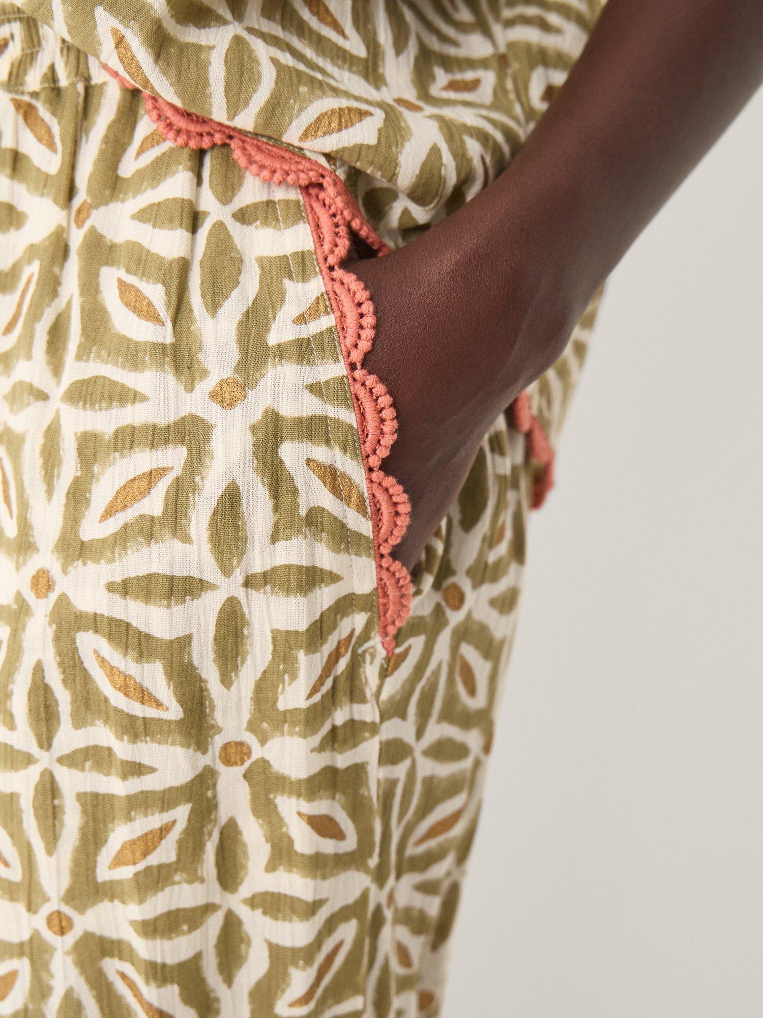 Product image 3 of 5, which shows Monsoon Elma Floral Harem Trousers, Khaki, S