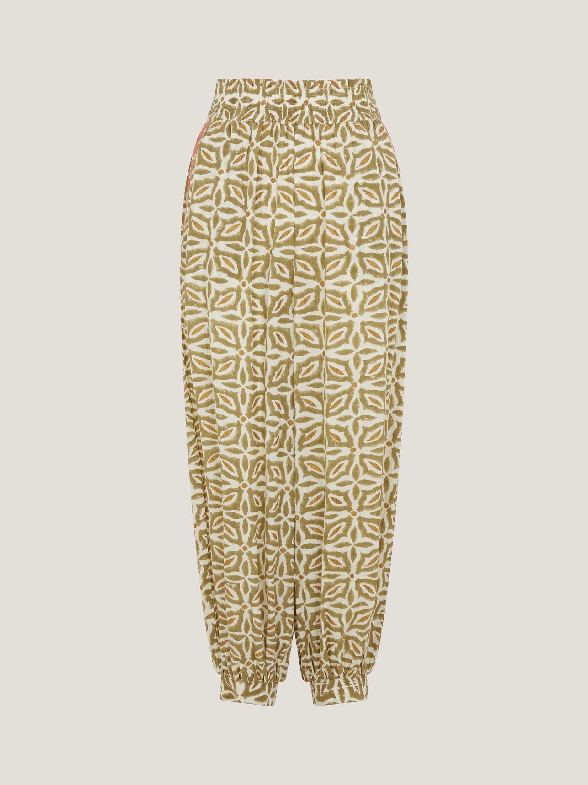 Product image 5 of 5, which shows Monsoon Elma Floral Harem Trousers, Khaki, S