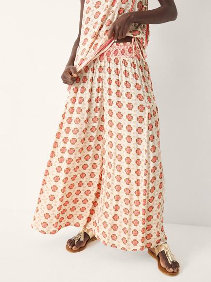 Monsoon Maddie Floral Wide Leg Trousers, Ivory, Ivory