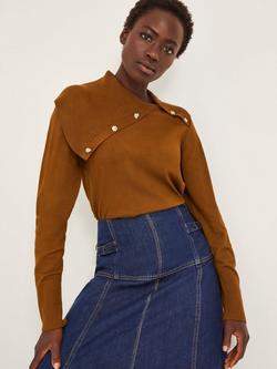 Monsoon Kay Asymmetric Collar Jumper containing LENZING™ ECOVERO™ Viscose, Rust, Rust