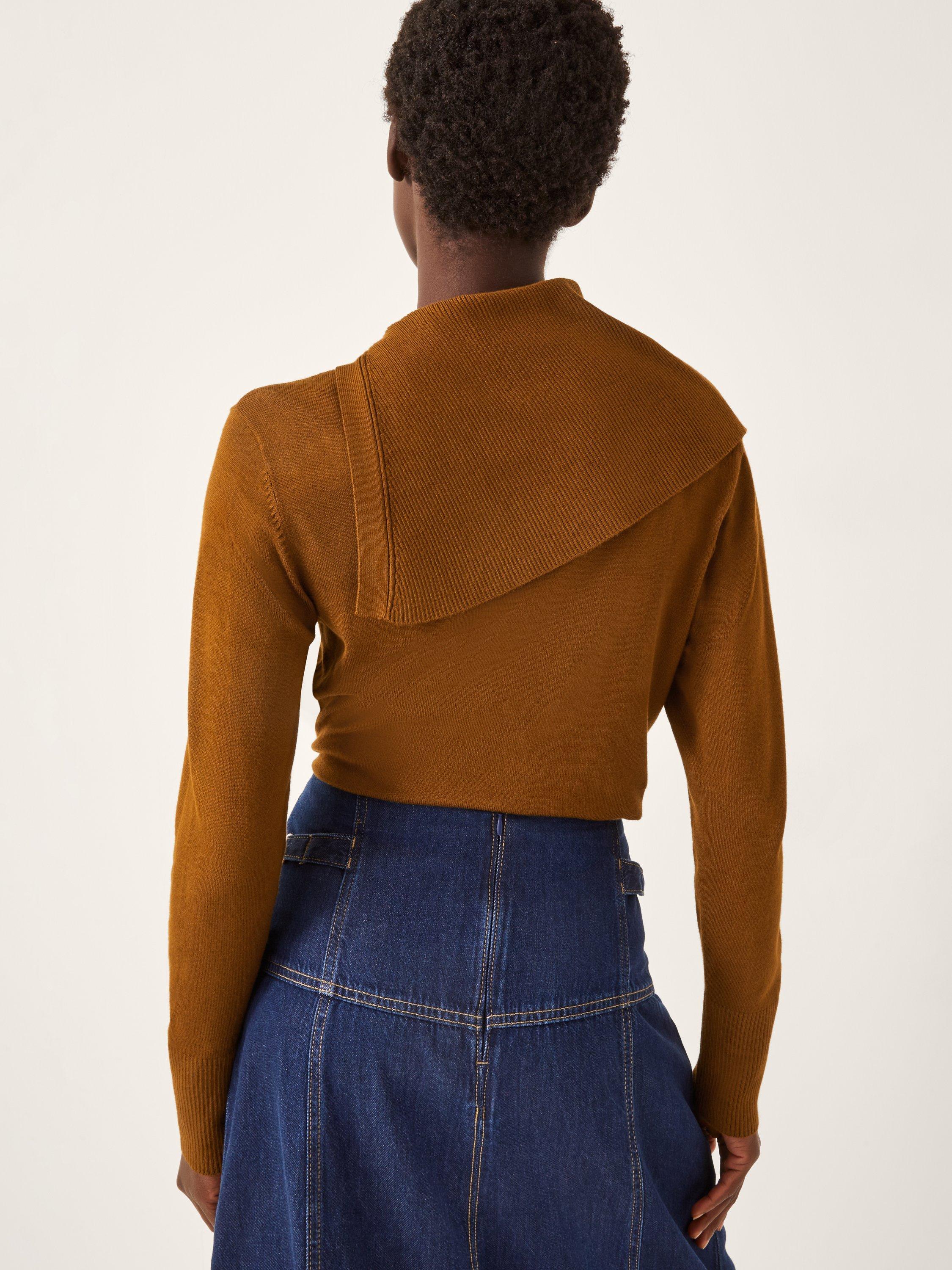 Product image 2 of 5, which shows Monsoon Kay Asymmetric Collar Jumper containing LENZING™ ECOVERO™ Viscose, Rust, S