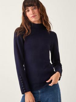 Monsoon Ruby Ribbed Polo Neck Jumper, Navy, Navy