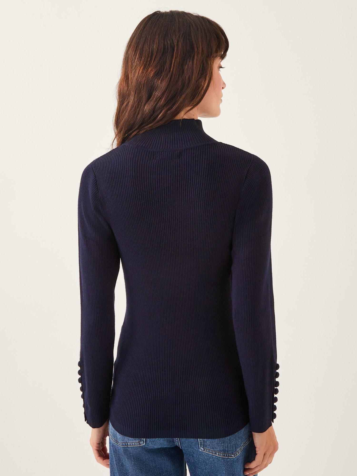 Product image 2 of 5, which shows Monsoon Ruby Ribbed Polo Neck Jumper, Navy, S