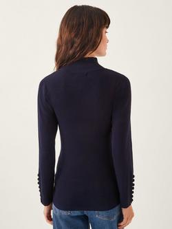 Monsoon Ruby Ribbed Polo Neck Jumper, Navy - view 2, Navy