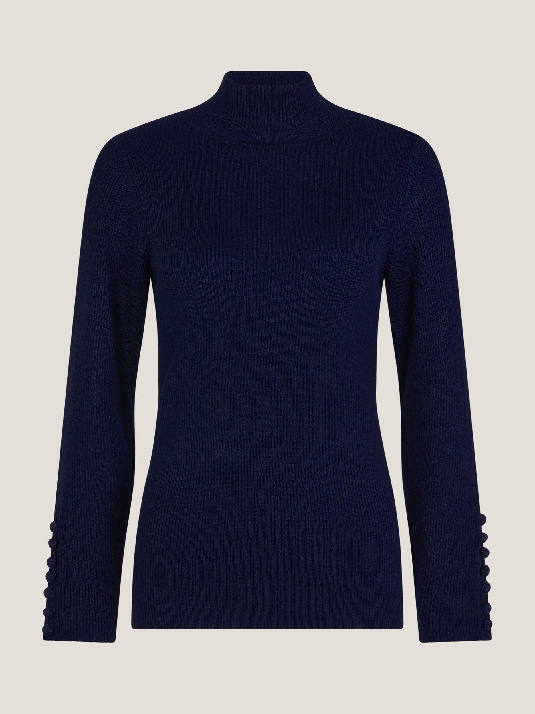 Product image 5 of 5, which shows Monsoon Ruby Ribbed Polo Neck Jumper, Navy, S