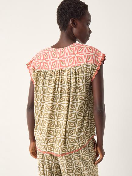 Monsoon Elma Floral Sleeveless Top containing LENZING™ ECOVERO™ Viscose, Khaki - view 2, Khaki