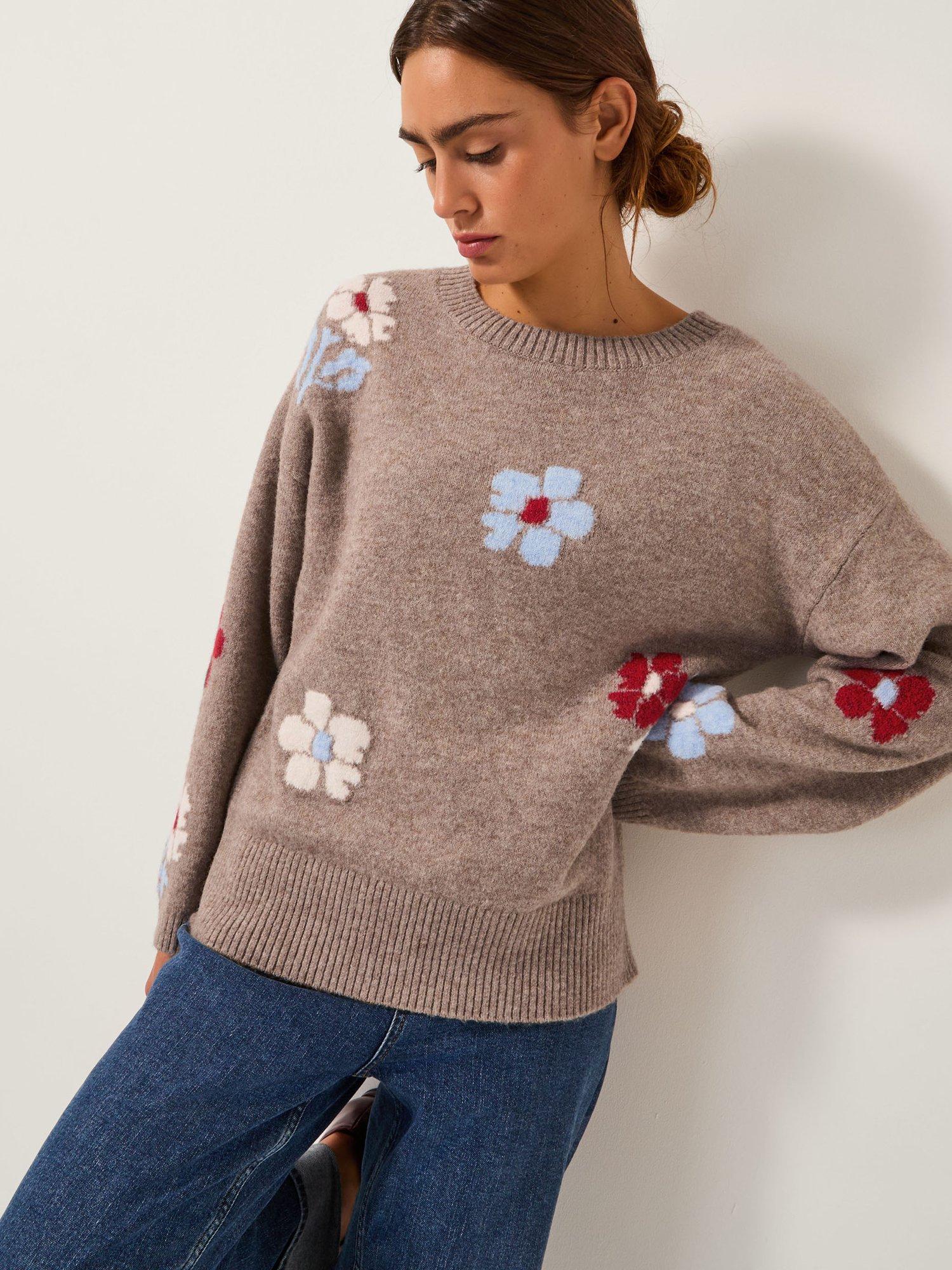 Product image 1 of 5, which shows Monsoon Fenn Floral Jumper, Mink, S