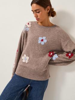 Monsoon Fenn Floral Jumper, Mink, Mink