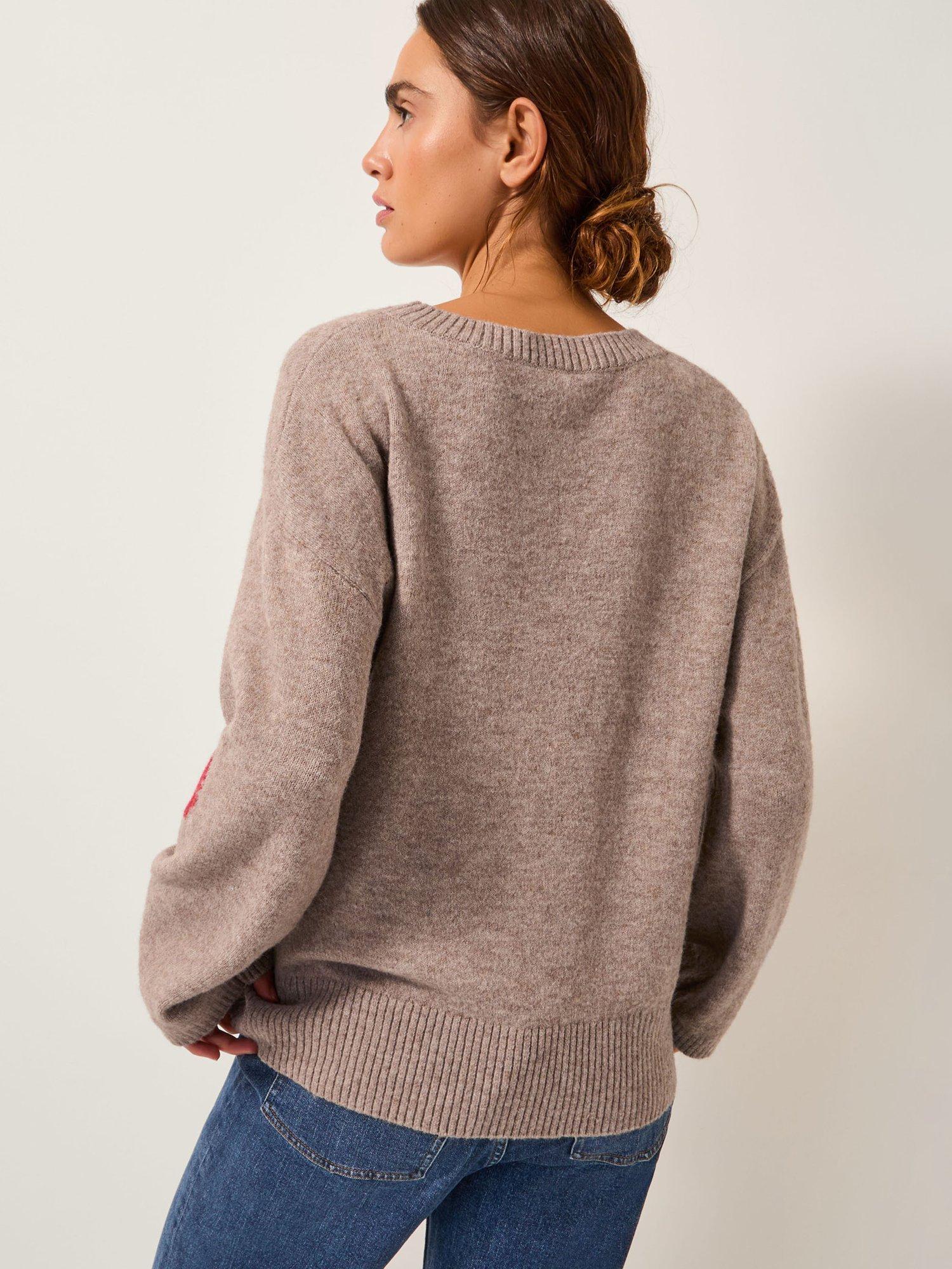 Product image 2 of 5, which shows Monsoon Fenn Floral Jumper, Mink, S