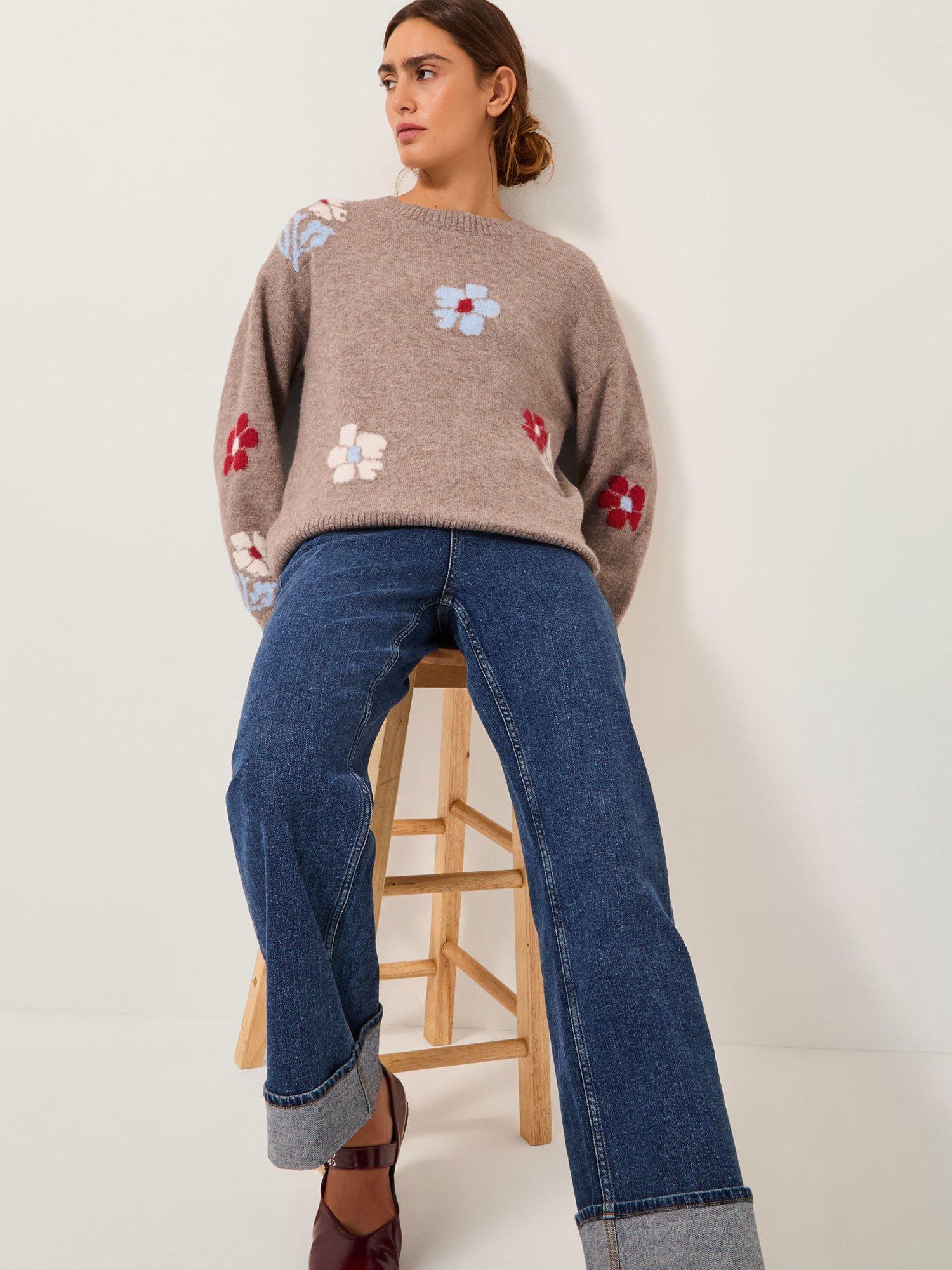 Product image 3 of 5, which shows Monsoon Fenn Floral Jumper, Mink, S