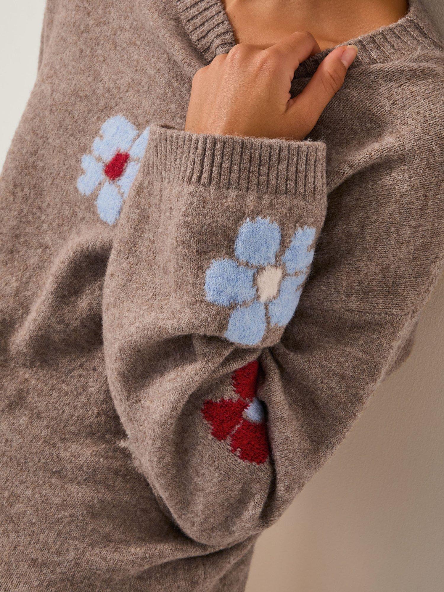 Product image 4 of 5, which shows Monsoon Fenn Floral Jumper, Mink, S
