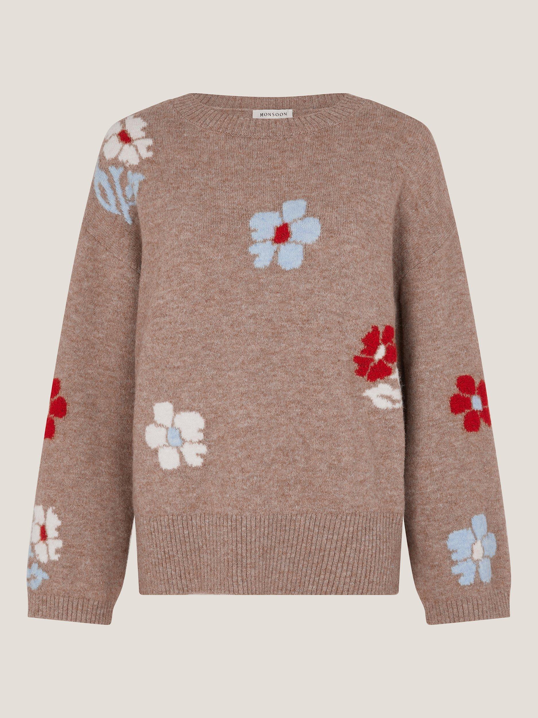 Product image 5 of 5, which shows Monsoon Fenn Floral Jumper, Mink, S