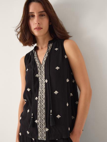 Monsoon Samara Embroidered Tank Top, Black, Black