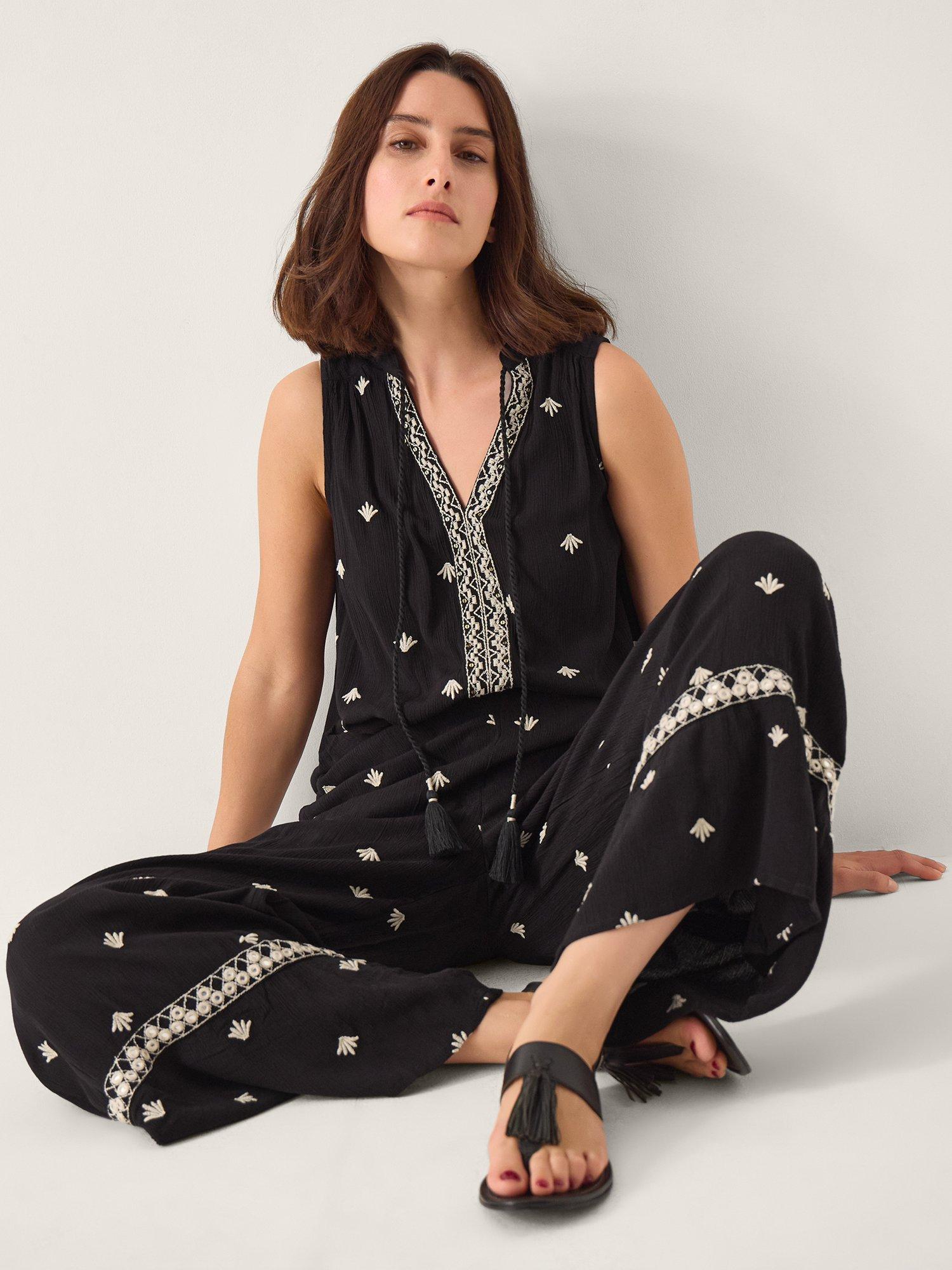 Product image 3 of 5, which shows Monsoon Samara Embroidered Tank Top, Black, S