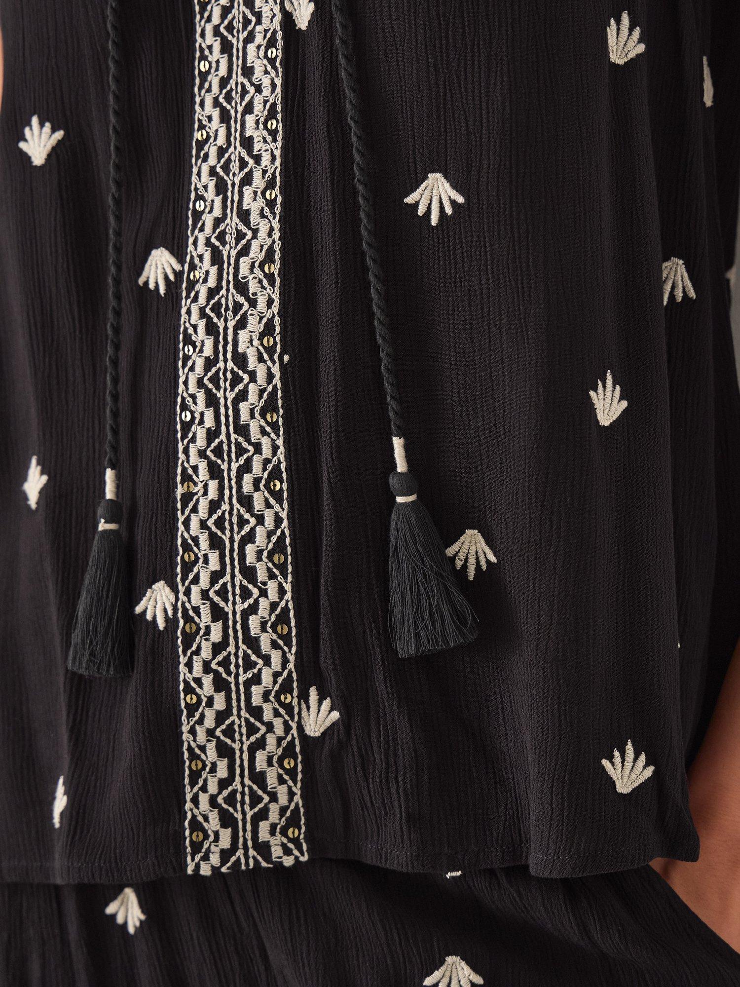 Product image 4 of 5, which shows Monsoon Samara Embroidered Tank Top, Black, S