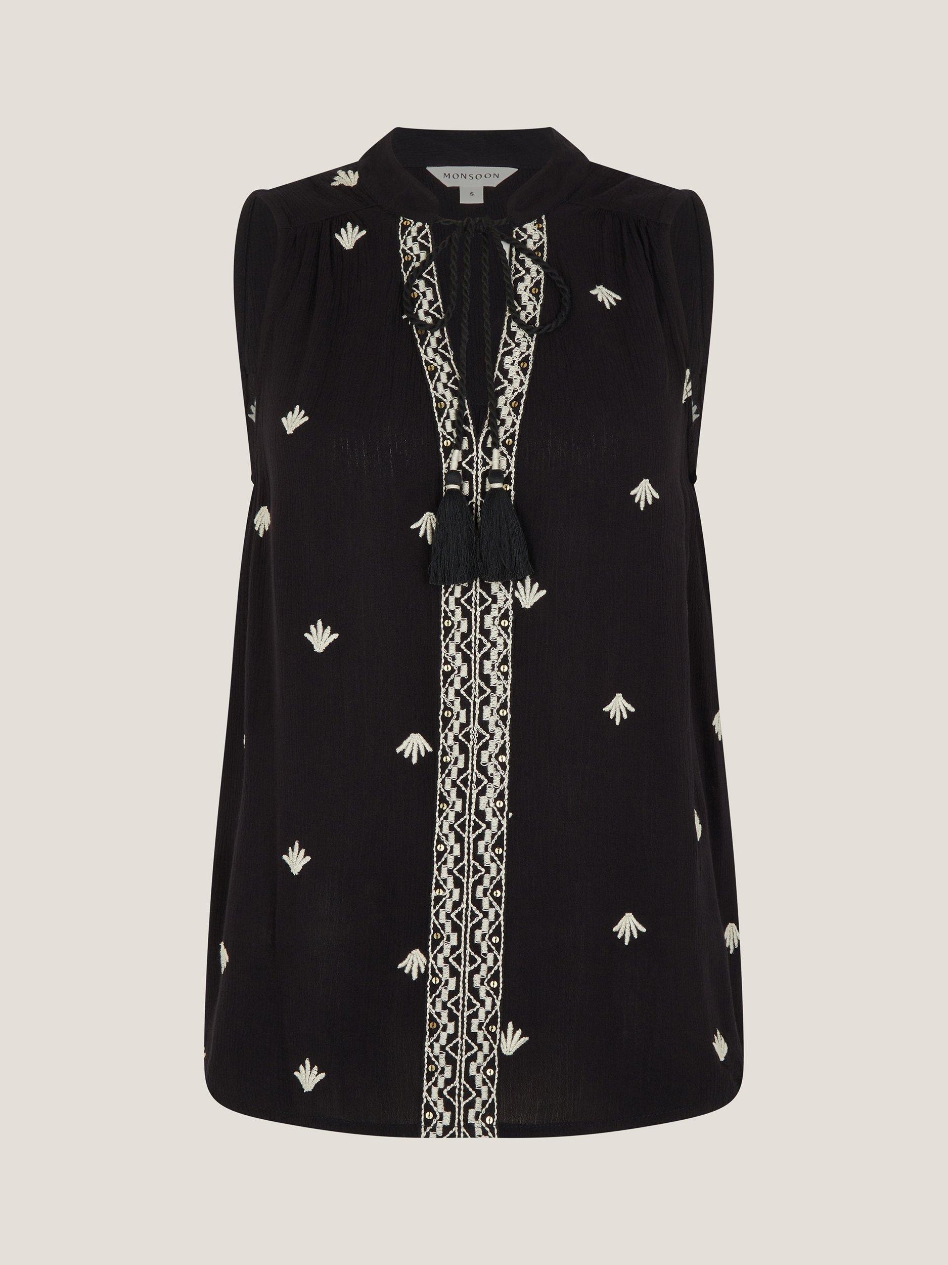 Product image 5 of 5, which shows Monsoon Samara Embroidered Tank Top, Black, S