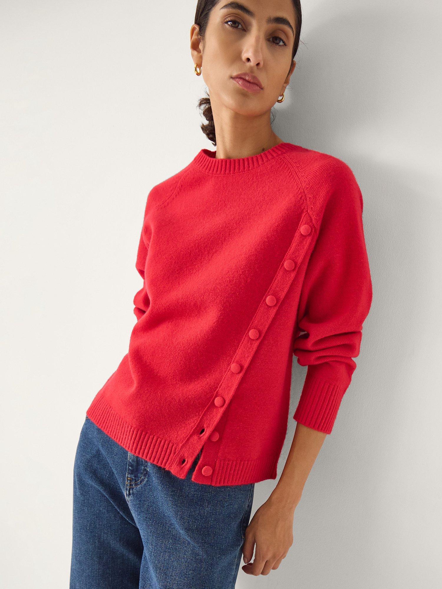 Product image 1 of 4, which shows Monsoon Bray Button Side Jumper, Red, S