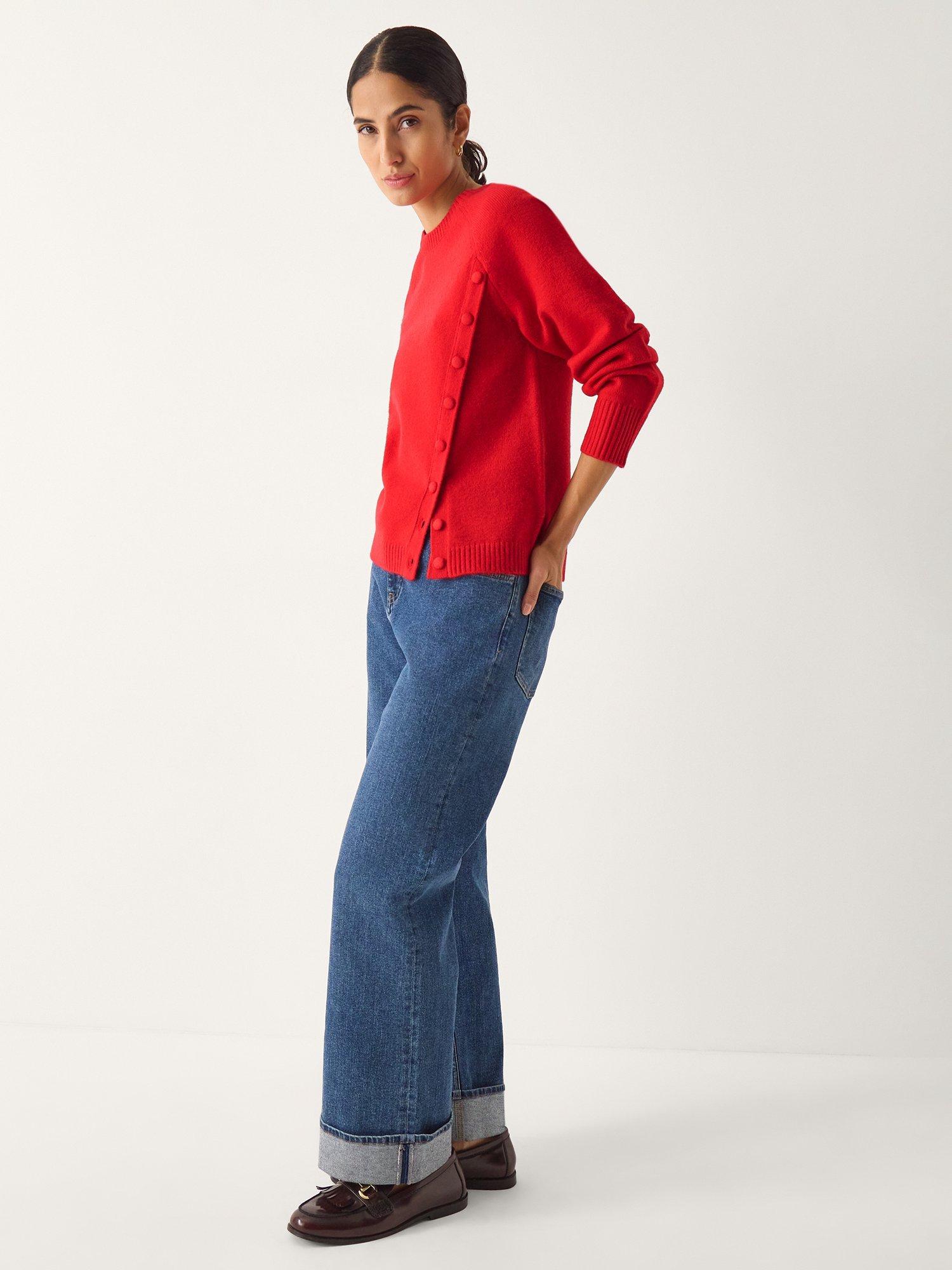 Product image 4 of 4, which shows Monsoon Bray Button Side Jumper, Red, S
