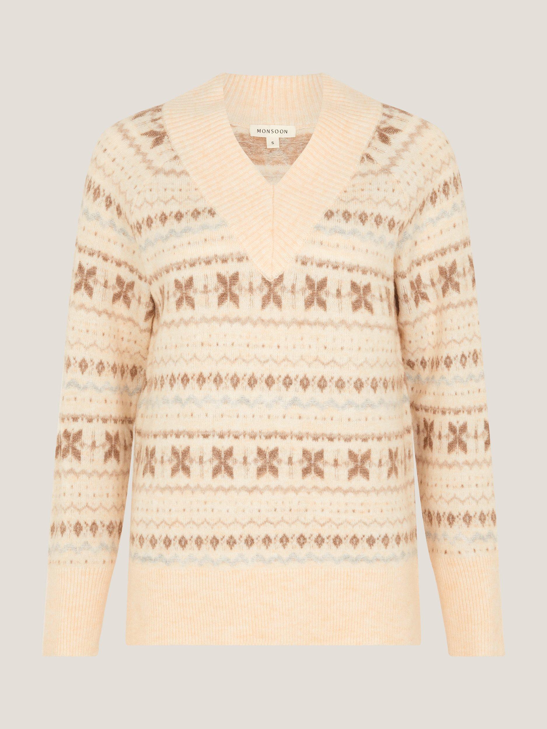 Product image 5 of 5, which shows Monsoon Febe Fair Isle Jumper, Ivory, S