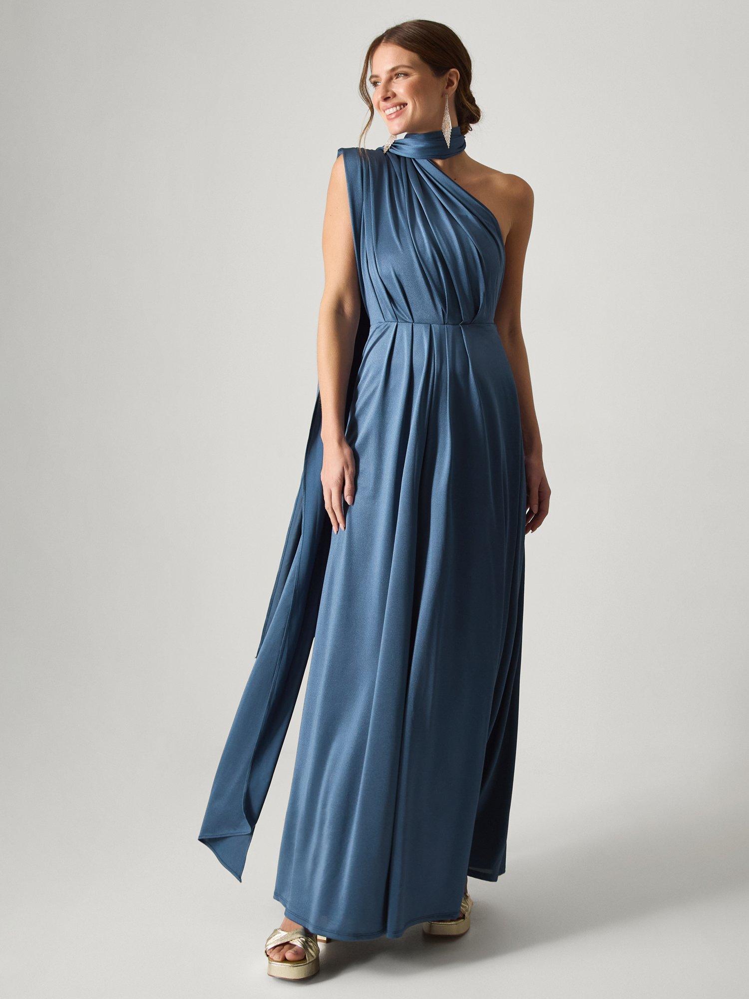 Product image 1 of 5, which shows Monsoon Thea Multiway Bridesmaid Dress, Petrol, 6