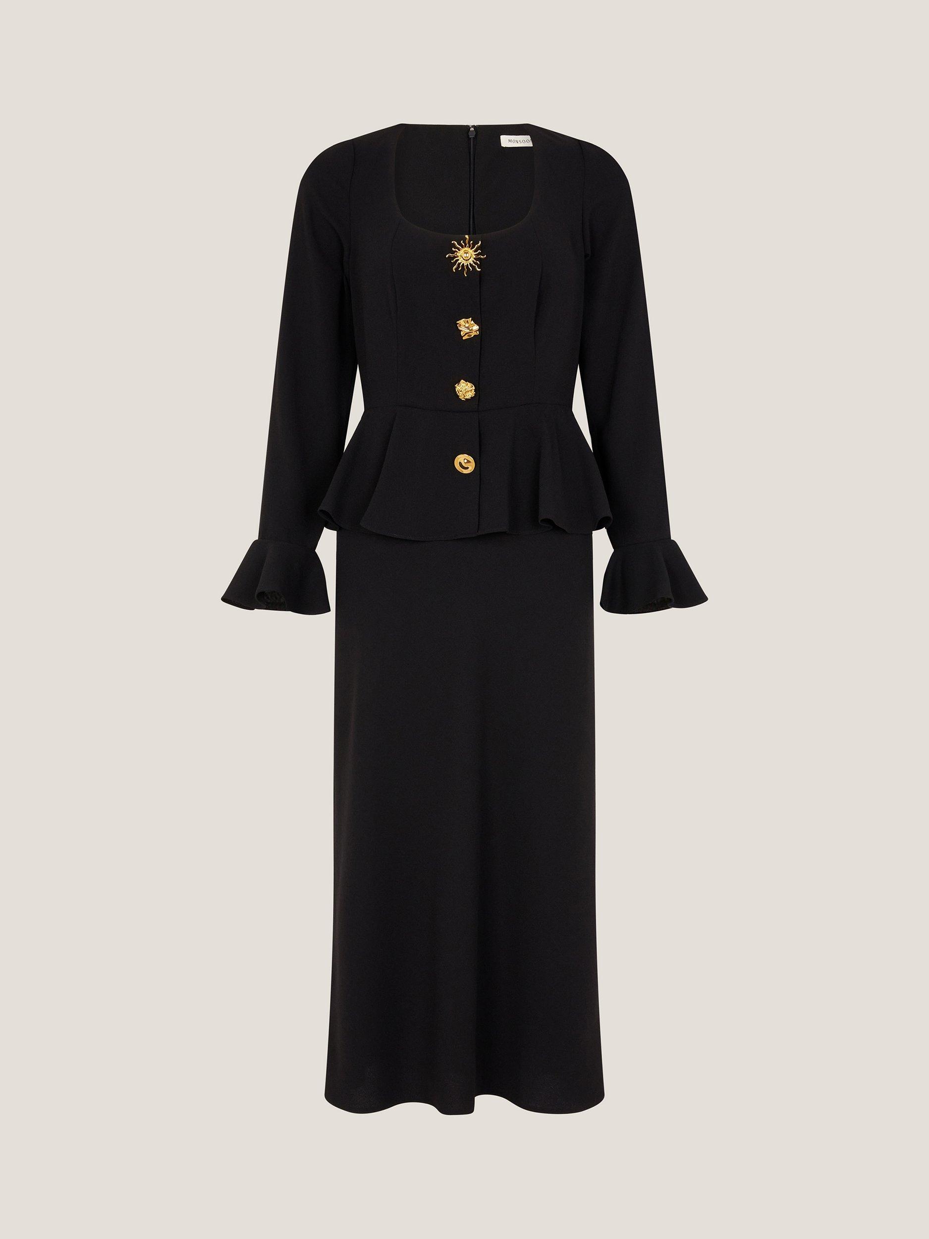 Product image 5 of 5, which shows Monsoon Willow Peplum Waist Midi Dress, Black, 8