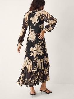 Monsoon Rowena Floral Ruffle Maxi Dress, Black - view 2, Black