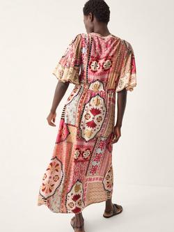 Monsoon Patti Tile Print Maxi Dress, Dark Pink - view 2, Dark Pink