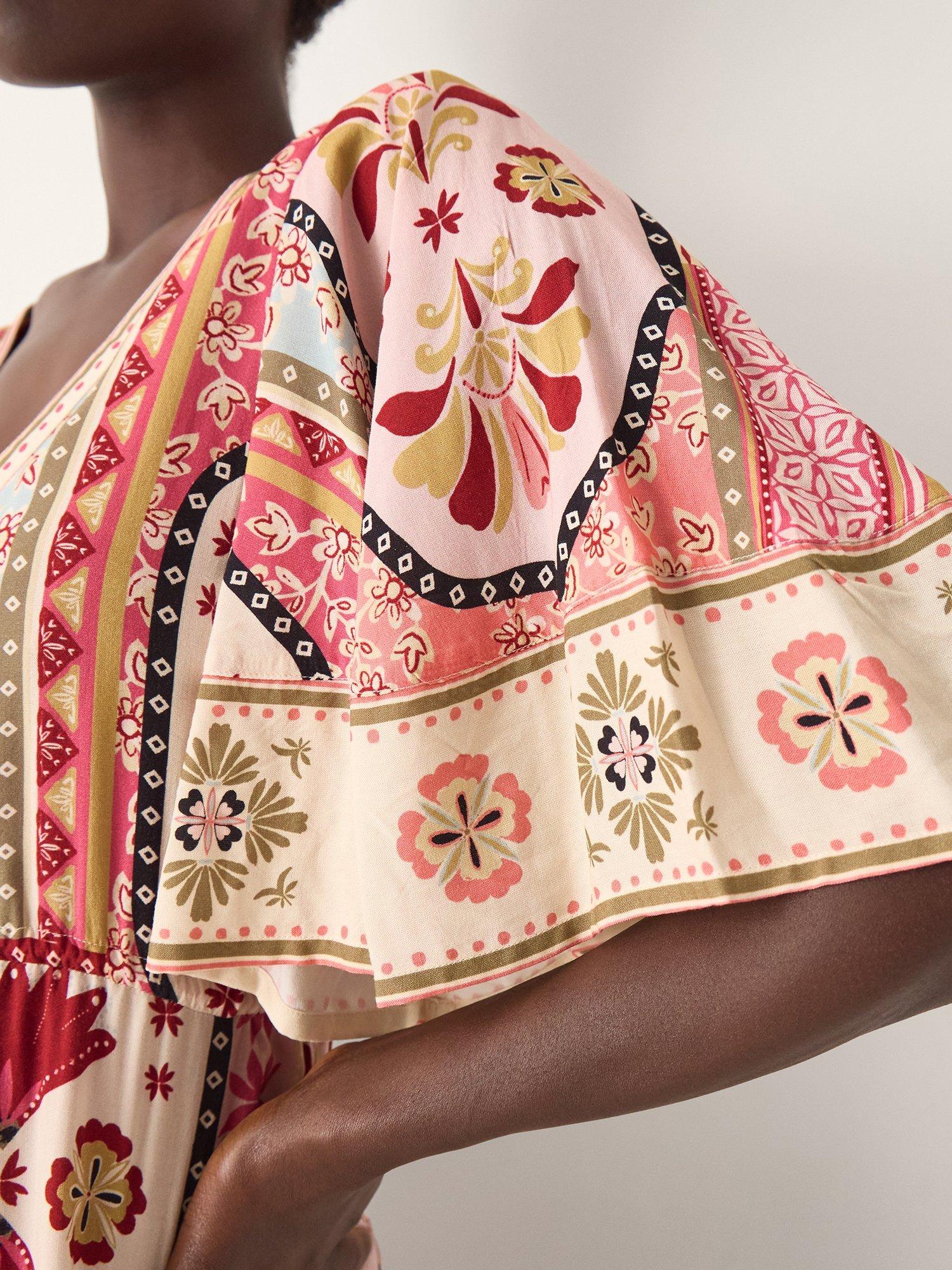 Product image 4 of 5, which shows Monsoon Patti Tile Print Maxi Dress, Dark Pink, S