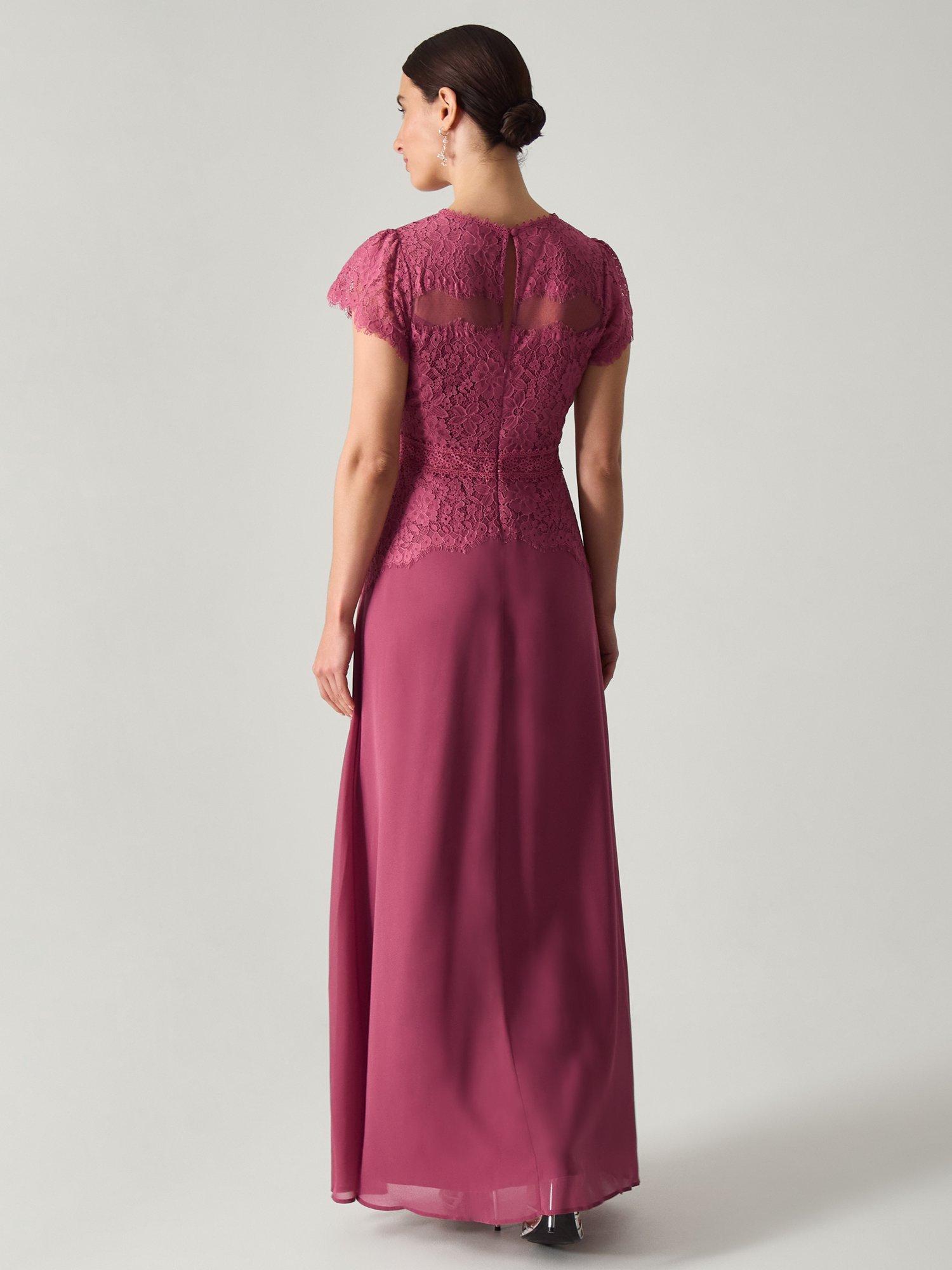 Product image 2 of 5, which shows Monsoon Monike Lace Bridesmaid Dress, Dark Pink, 6