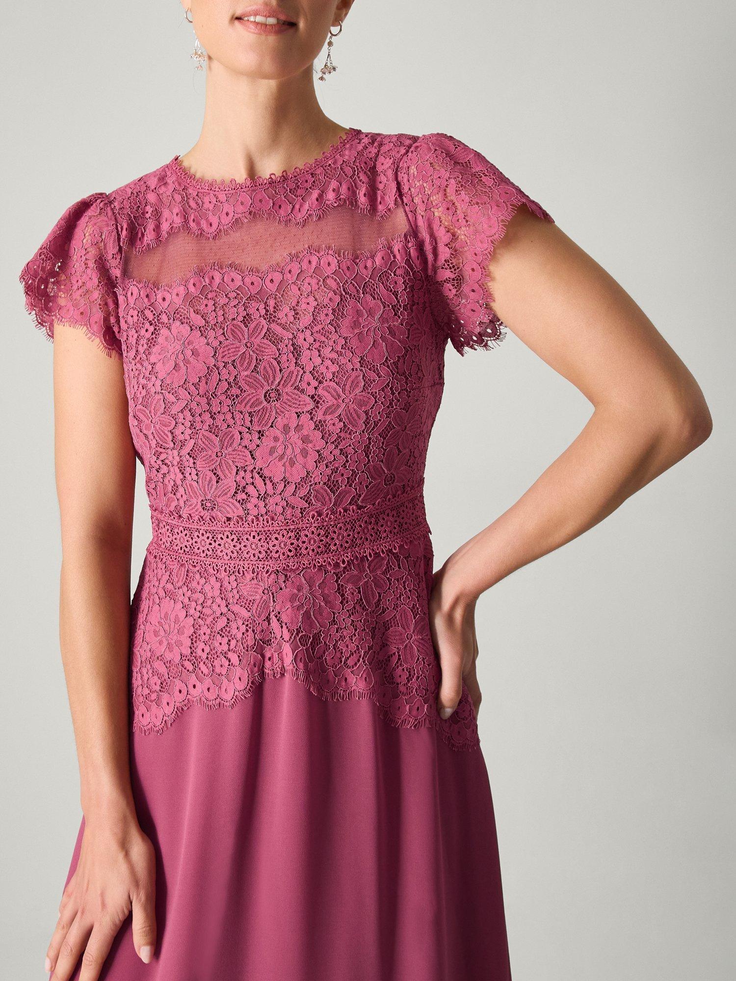 Product image 3 of 5, which shows Monsoon Monike Lace Bridesmaid Dress, Dark Pink, 6