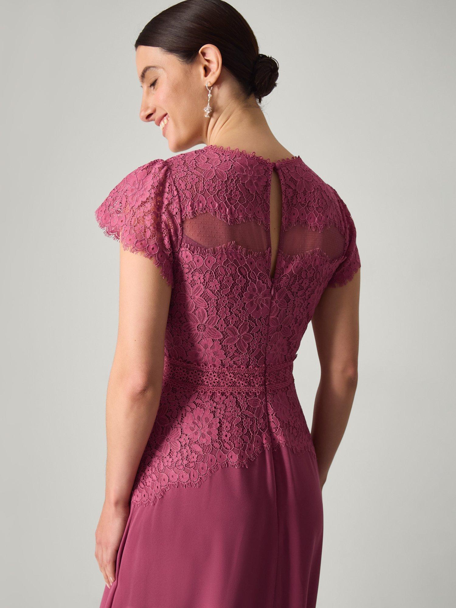 Product image 4 of 5, which shows Monsoon Monike Lace Bridesmaid Dress, Dark Pink, 6