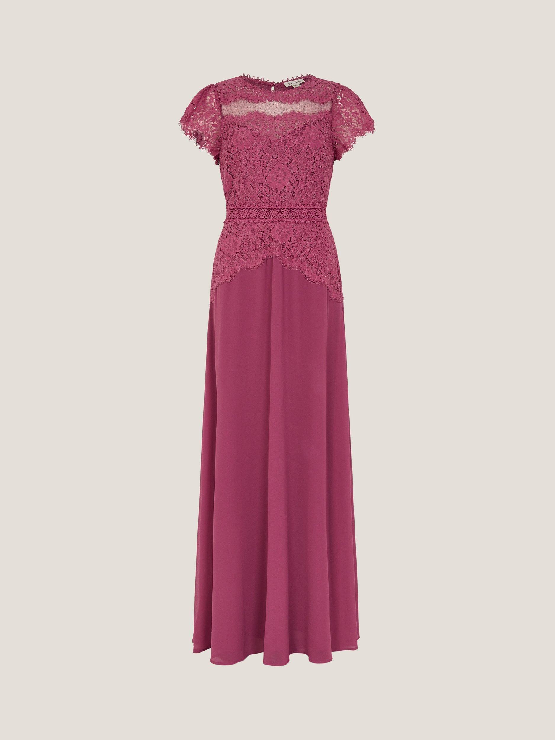 Product image 5 of 5, which shows Monsoon Monike Lace Bridesmaid Dress, Dark Pink, 6