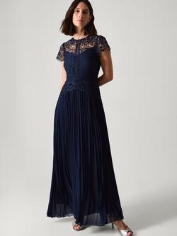 Monsoon Monica Lace Pleated Bridesmaid Dress, Navy