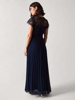 Monsoon Monica Lace Pleated Bridesmaid Dress - view 2, Navy