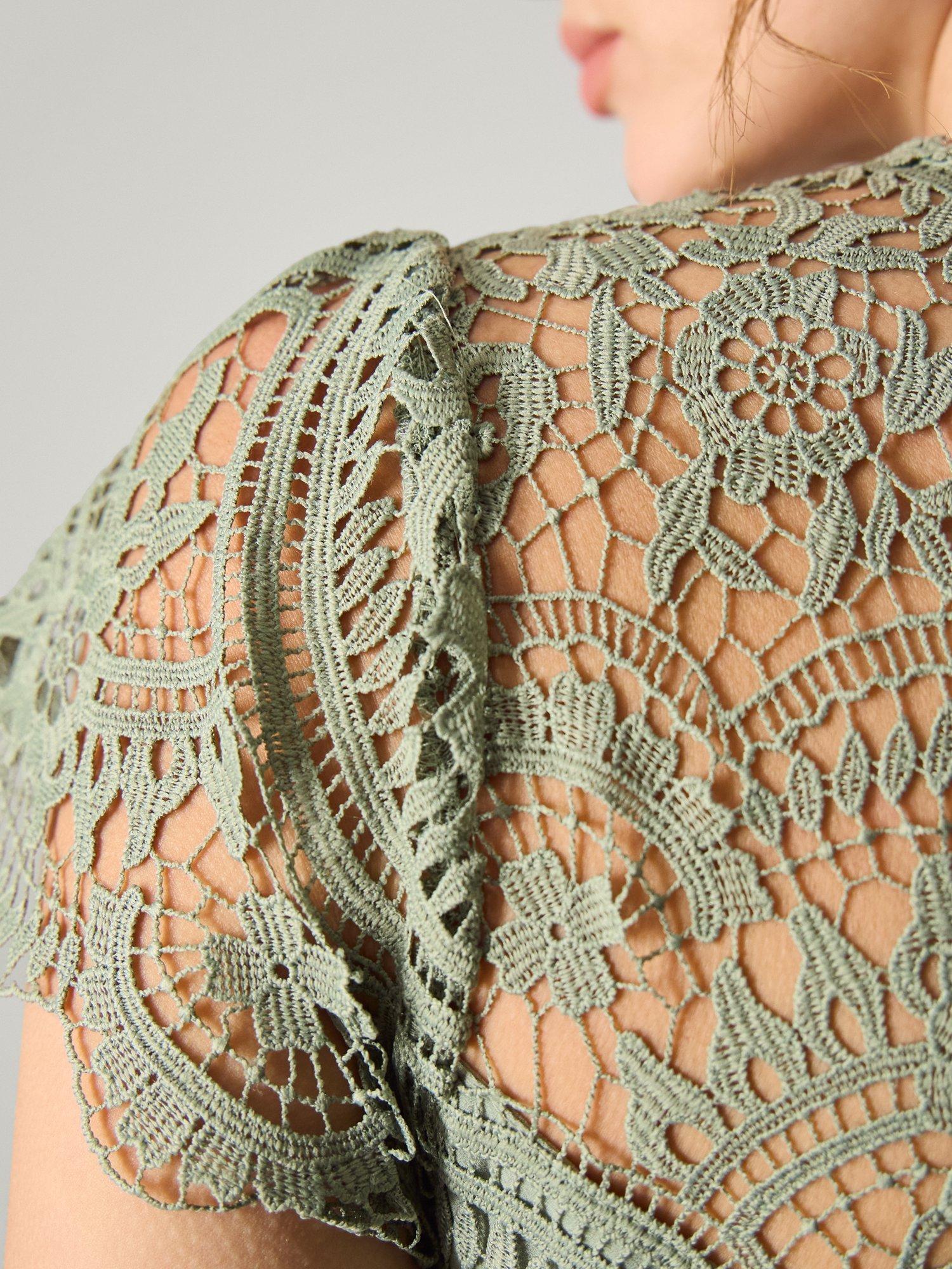 Product image 3 of 5, which shows Monsoon Monica Lace Bridesmaid Dress, Pale Green, 6