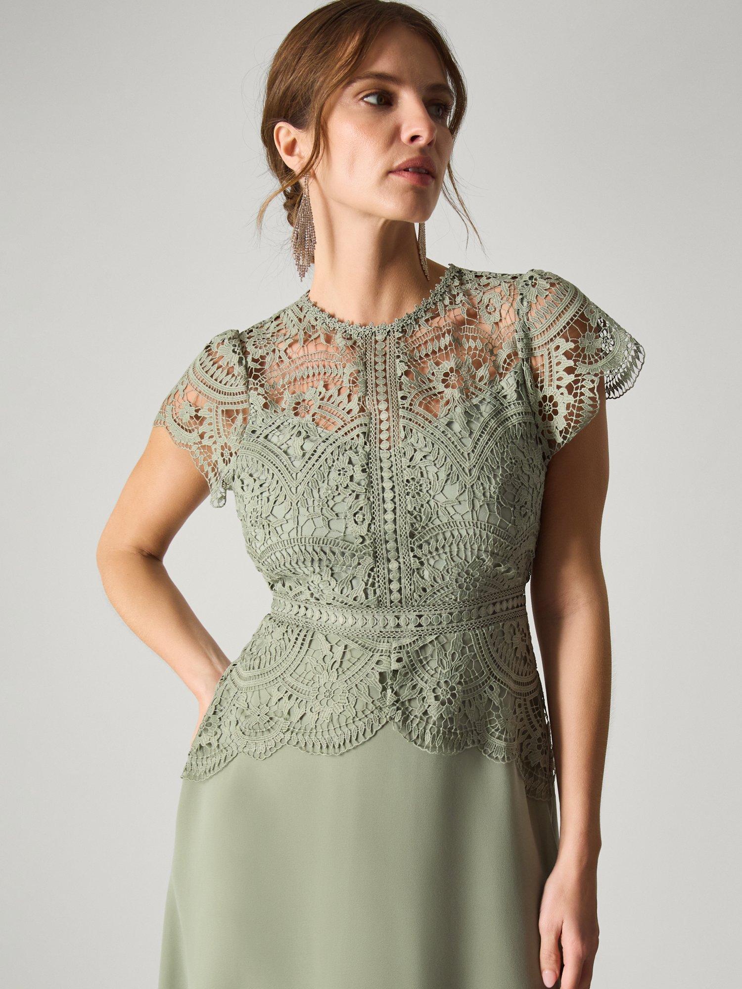 Product image 4 of 5, which shows Monsoon Monica Lace Bridesmaid Dress, Pale Green, 6