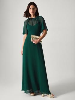 Monsoon Mona Angel Sleeve Maxi Dress, Dark Green, Dark Green