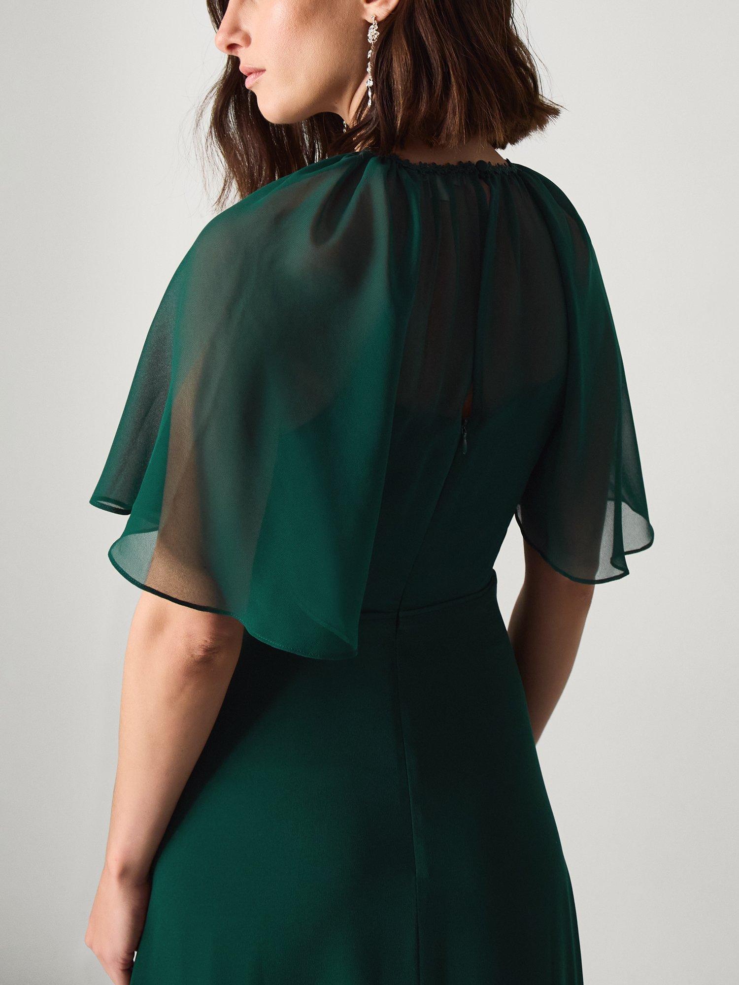 Product image 3 of 5, which shows Monsoon Mona Angel Sleeve Maxi Dress, Dark Green, 6