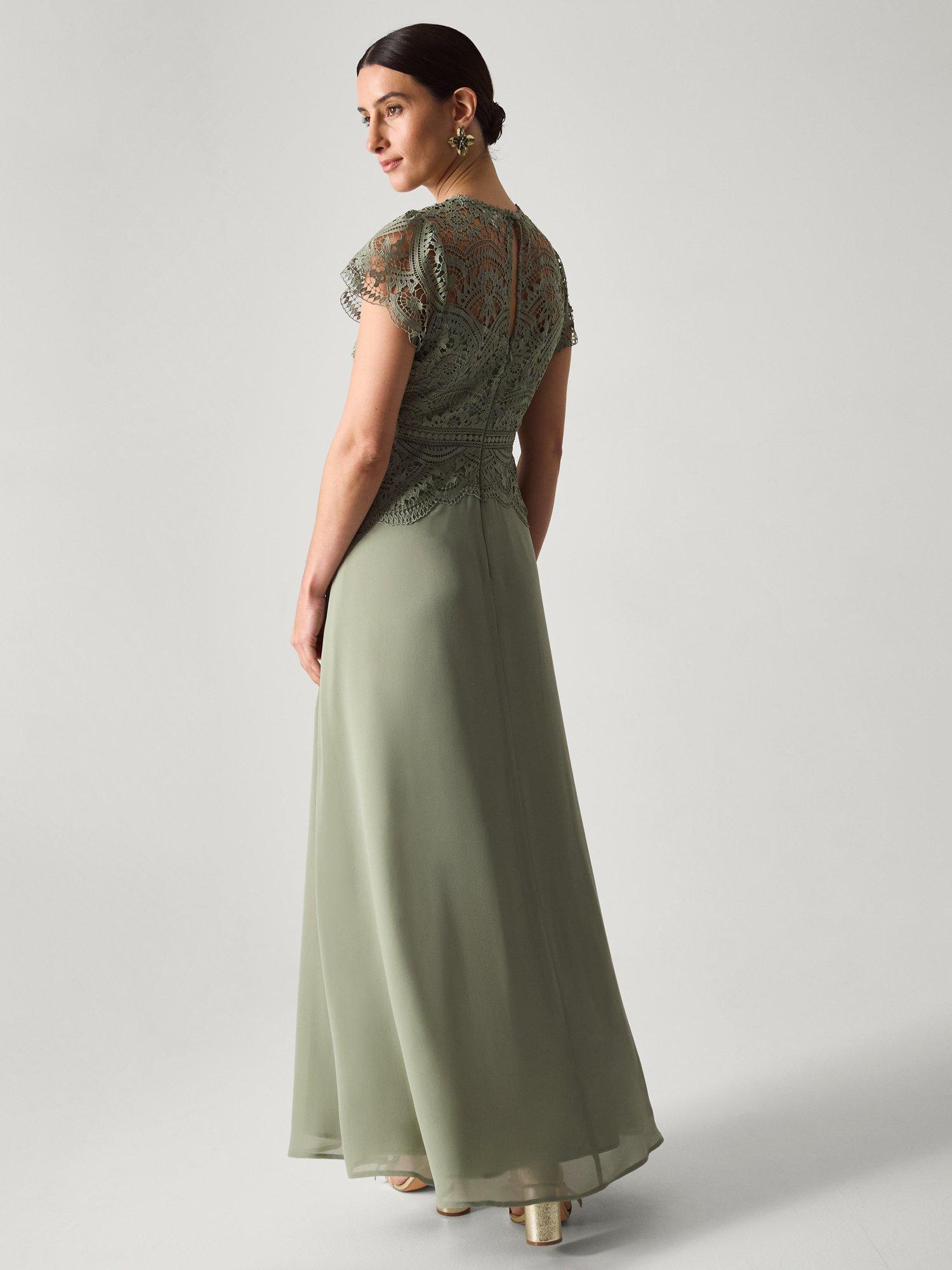Product image 2 of 5, which shows Monsoon Monica Lace Bridesmaid Dress, Pale Green, 6