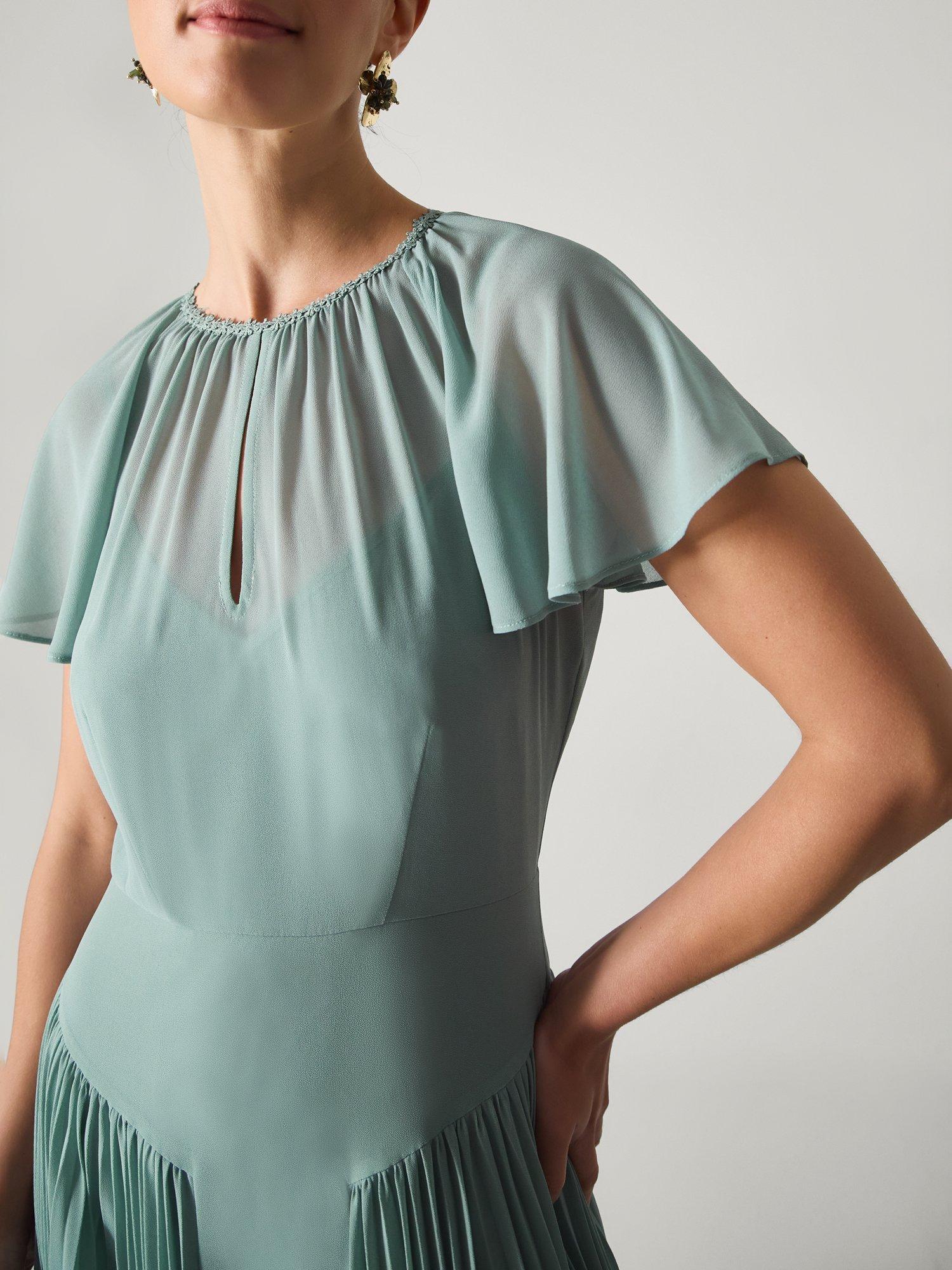 Product image 3 of 5, which shows Monsoon Madison Pleated Panel Bridesmaid Dress, Sage, 6