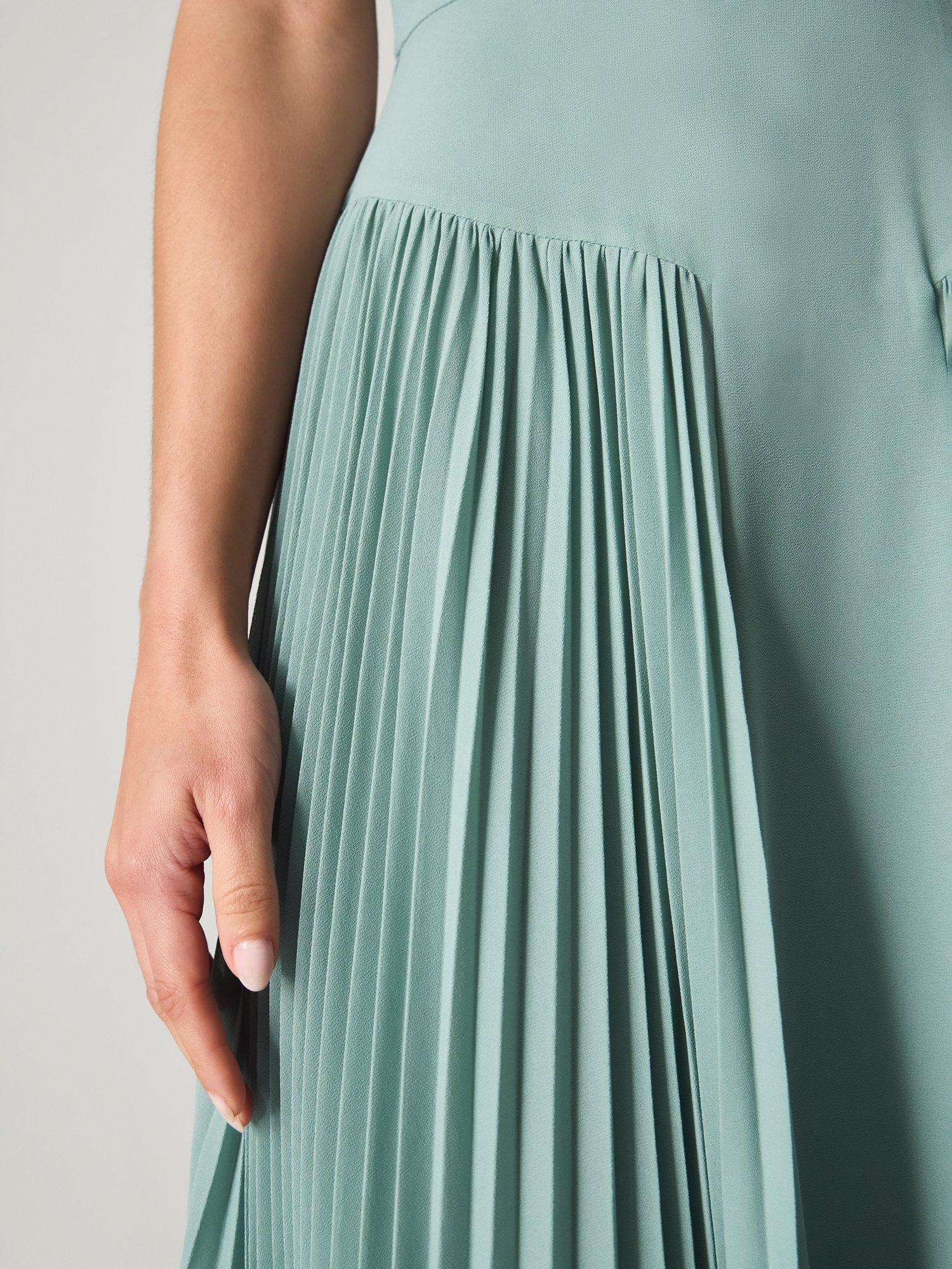 Product image 4 of 5, which shows Monsoon Madison Pleated Panel Bridesmaid Dress, Sage, 6