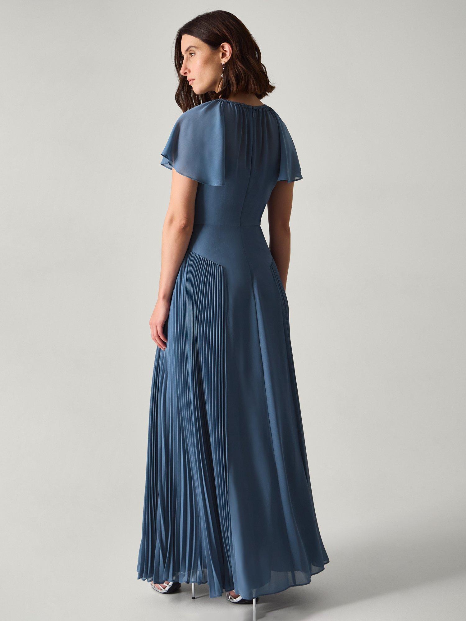 Product image 2 of 5, which shows Monsoon Madison Pleated Panel Bridesmaid Dress, Petrol, 6