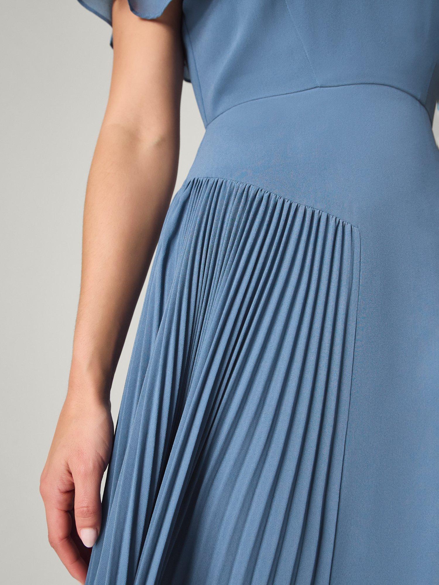 Product image 3 of 5, which shows Monsoon Madison Pleated Panel Bridesmaid Dress, Petrol, 6