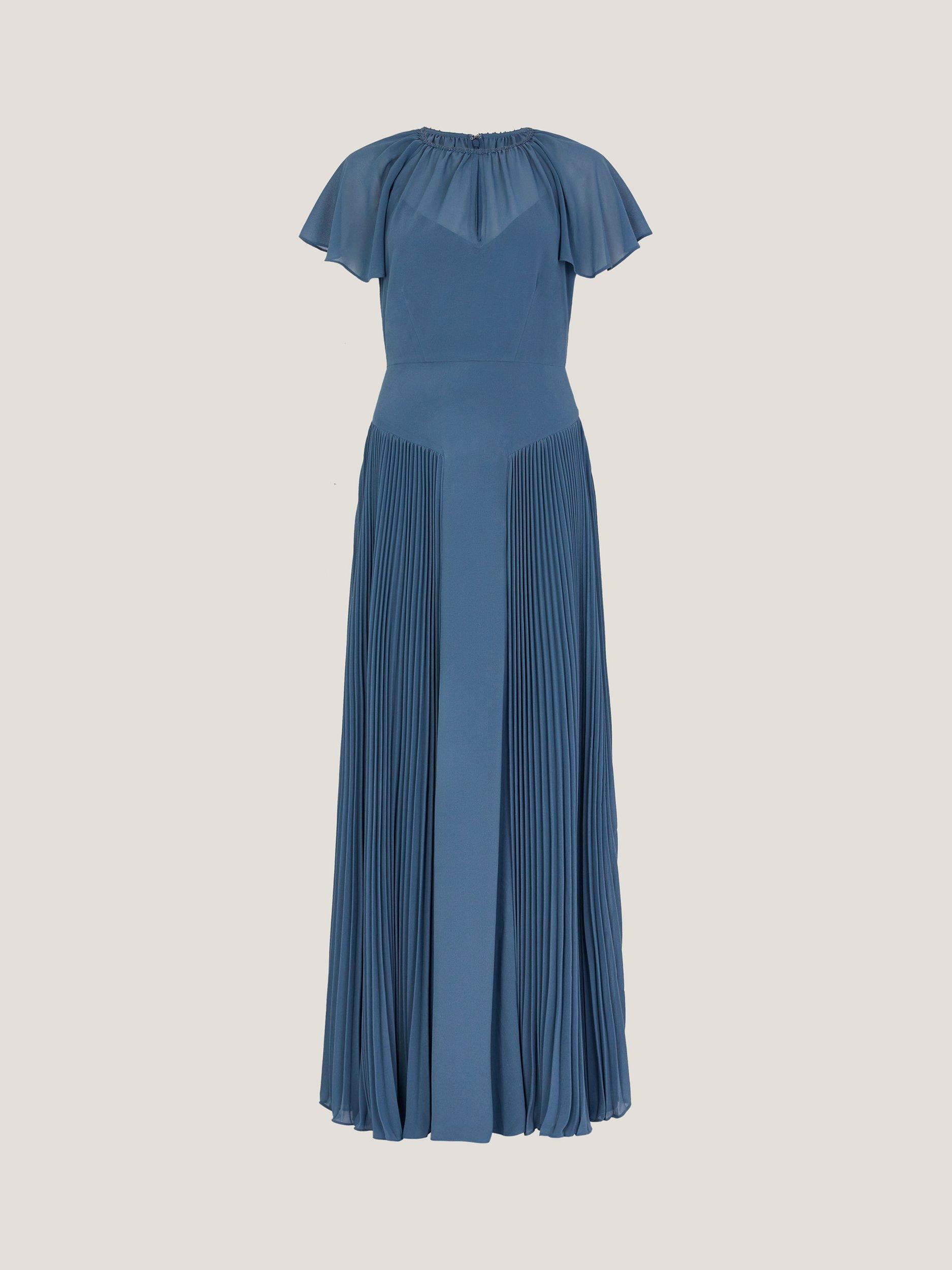 Product image 5 of 5, which shows Monsoon Madison Pleated Panel Bridesmaid Dress, Petrol, 6