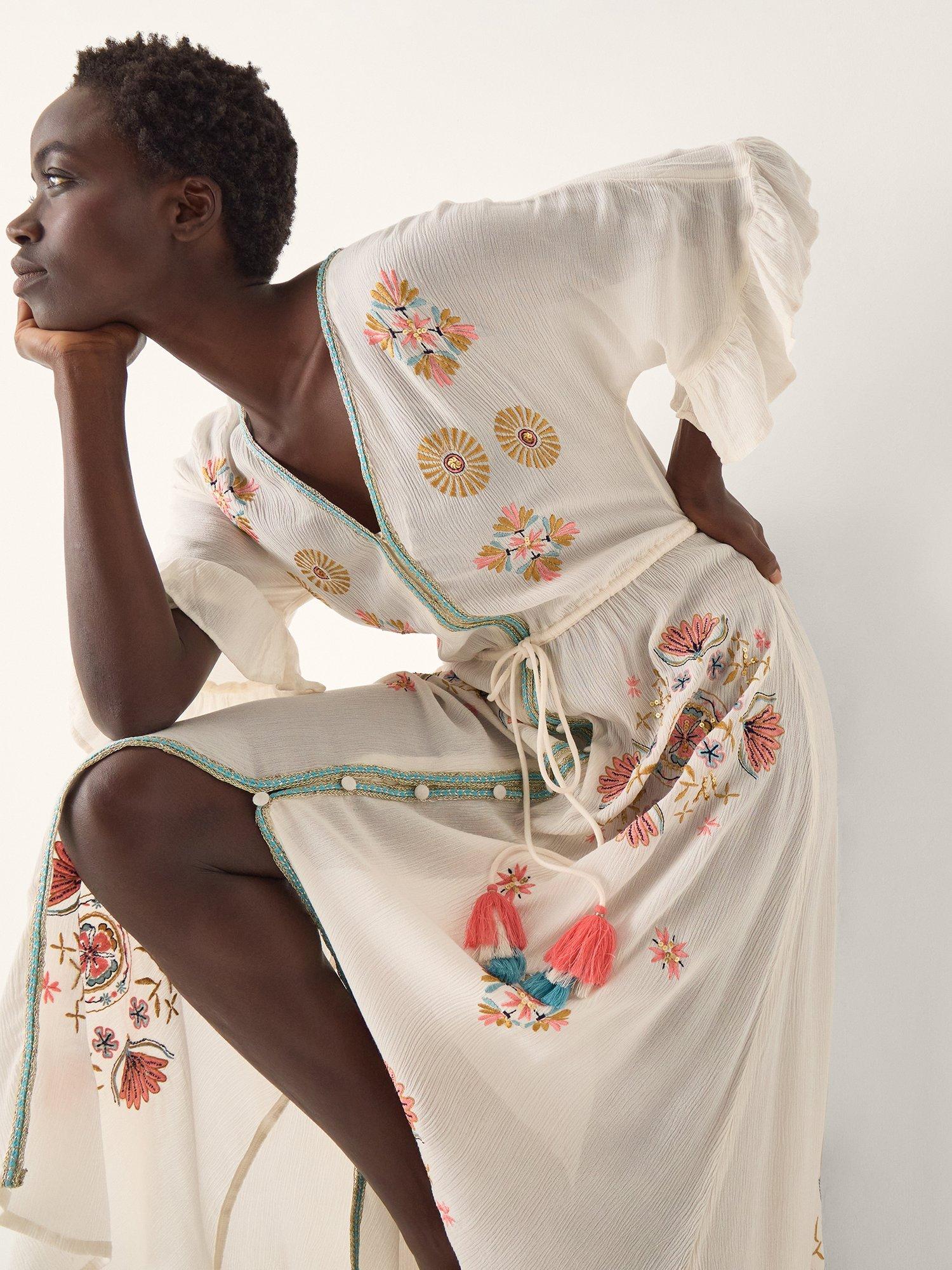 Product image 3 of 4, which shows Monsoon Juniper Embroidered Maxi Dress, White, S