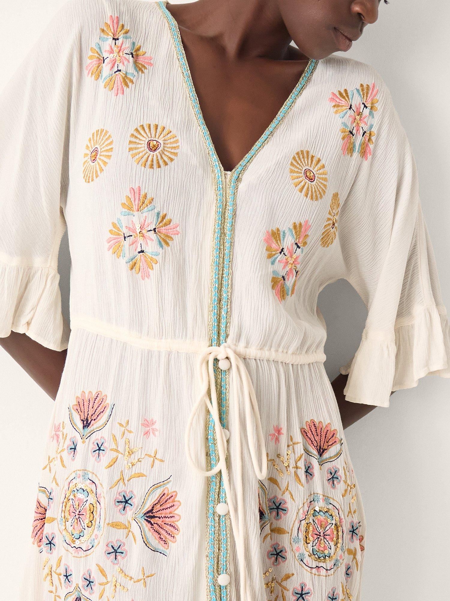 Product image 4 of 4, which shows Monsoon Juniper Embroidered Maxi Dress, White, S