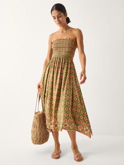 Monsoon Maddie Floral Print Bandeau Midi Dress, Khaki/Multi, Khaki/Multi