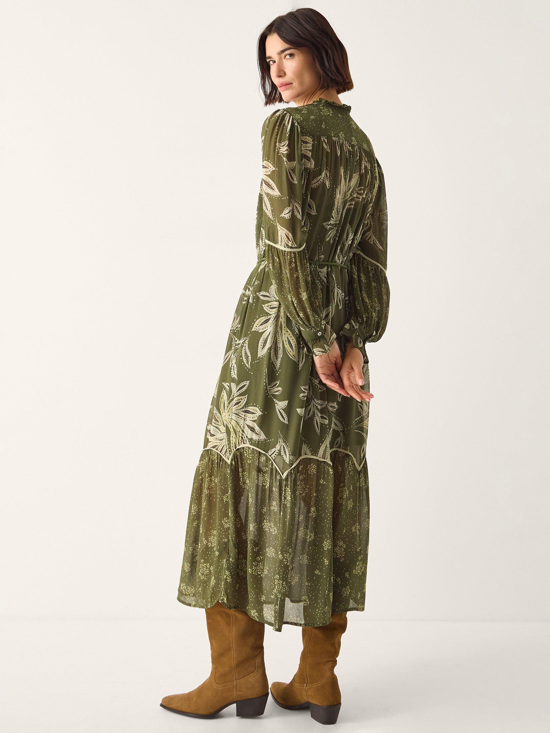 Product image 2 of 5, which shows Monsoon Leona Boho Midi Dress, Khaki, S