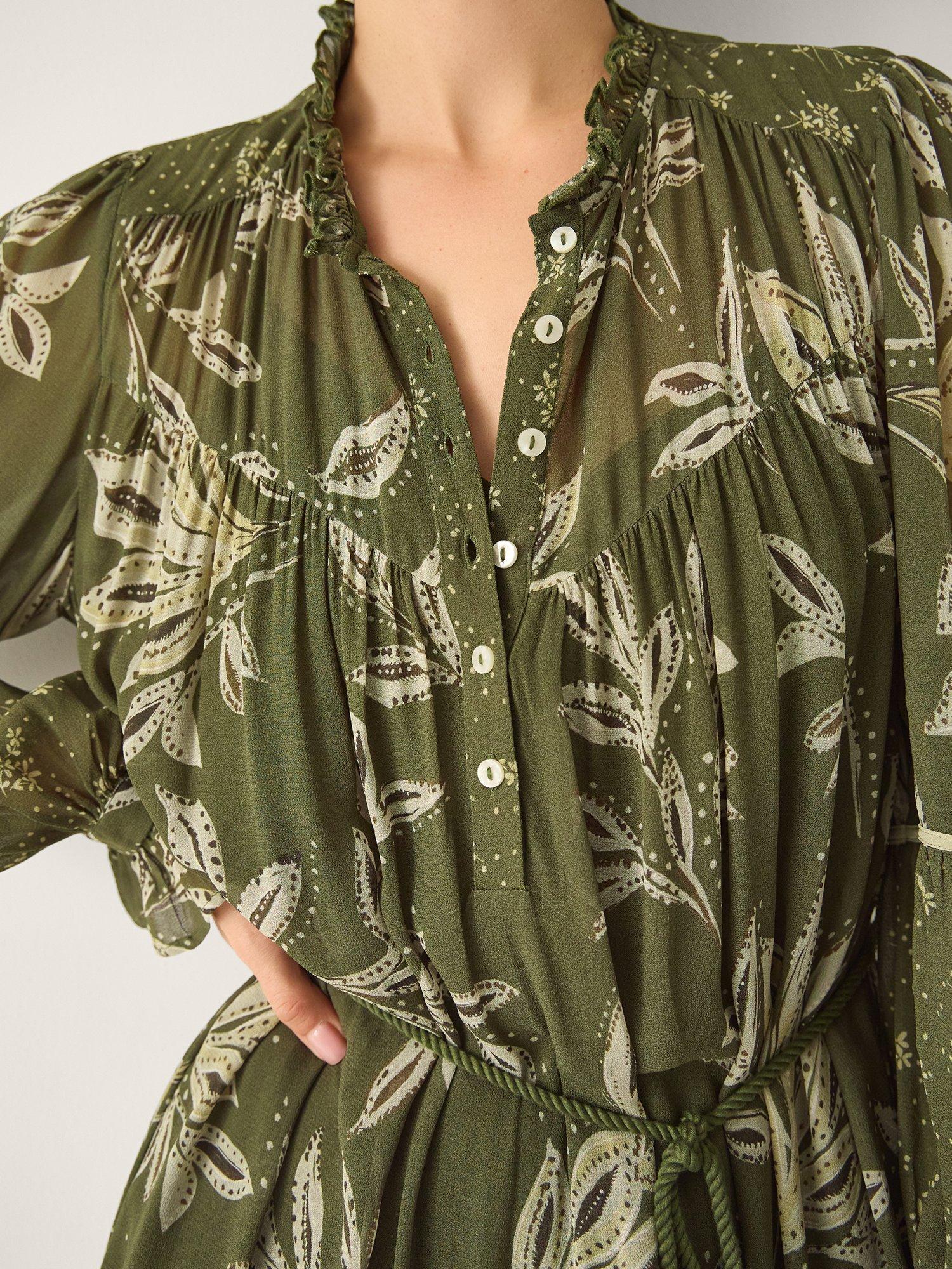 Product image 3 of 5, which shows Monsoon Leona Boho Midi Dress, Khaki, S