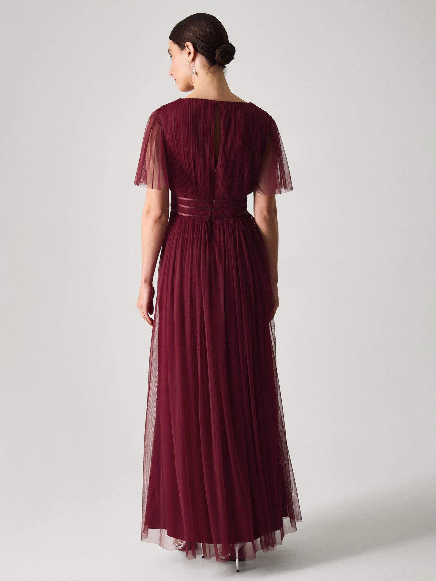 Product image 2 of 5, which shows Monsoon Emily Tulle Bridesmaid Dress, Burgundy, 6